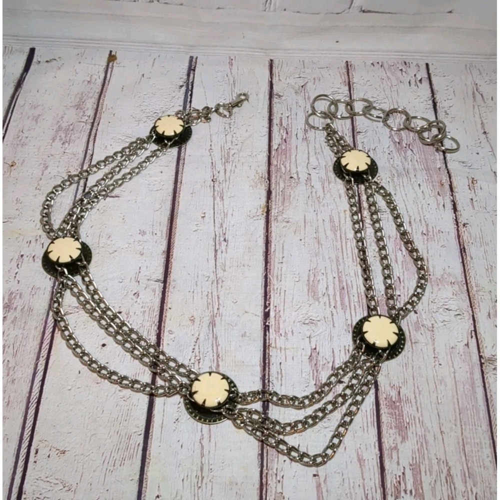 Vintage 80s 90s Back Hook Silver‎ Tone/Brass Drapey Swag Belt